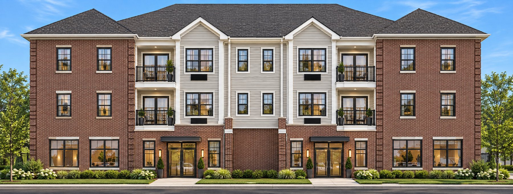 Rendering of the Randolph mixed-use building with ground-floor retail and apartments above